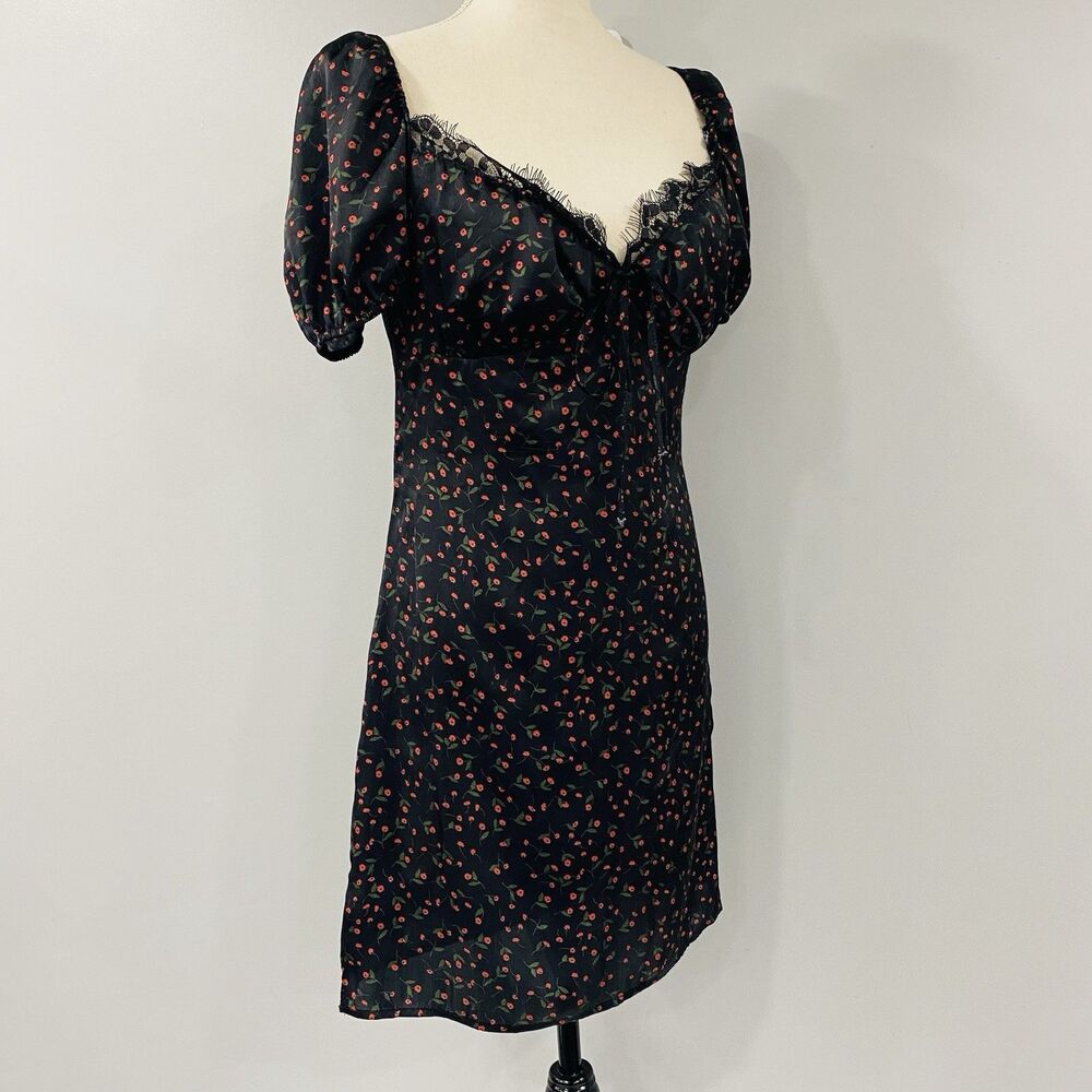 Y2K Koco & K London 8 Black Red Poppy Gypsy Milkmaid Wench Mini Whimsigoth Dress